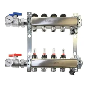 Uponor A2700302 1 Stainless Steel 3-Loop Manifold Assy With Flow Meter Balancing And Isolation Ball Valves