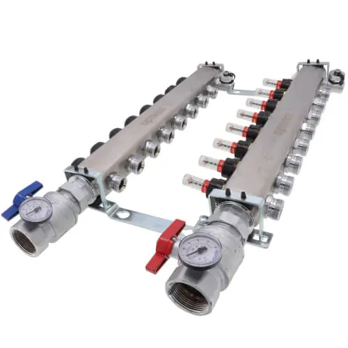 Uponor A2720802 8 Loop Stainless Steel Manifold Assy 1 1/4 With Flow Meter