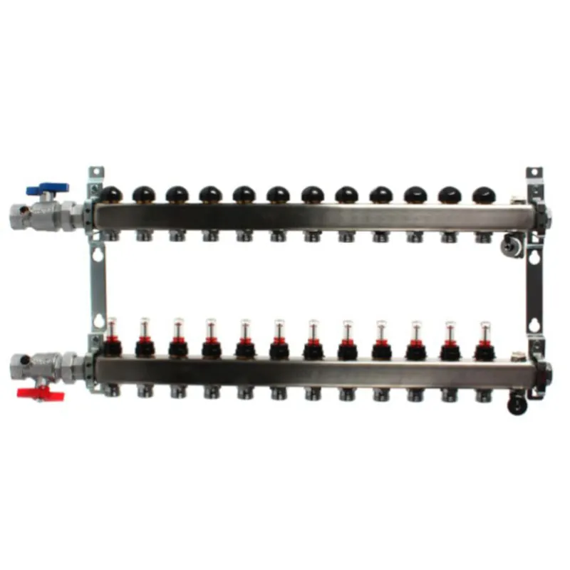 Uponor A2701202 1 Stainless Steel 12-Loop Manifold Assy With Flow Meter, B&I, Ball Valve