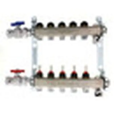 Uponor A2720602 Stainless Steel Manifold Assembly, 1 1/4 in with Flow Meter, B&I, Ball Valve, 6 Loops