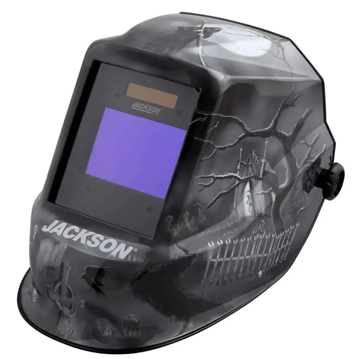 Jackson Safety 47100 Graphic Premium Auto-Darkening Welding Helmet, Six Feet Under, 3/10 Shade, Ratchet, 3.94 in x 2.36 in Window