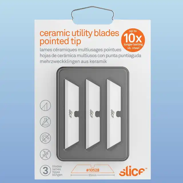 Slice 10528 Replacement Ceramic Utility Knife Blades, Pointed Tips - Pack of 3