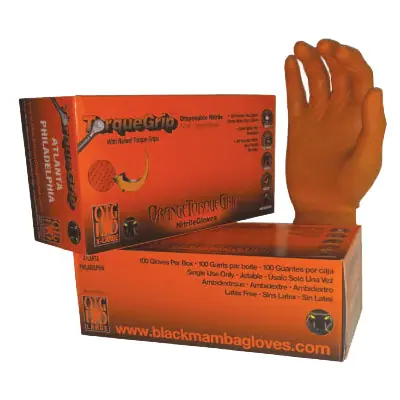 BLACK MAMBA GLOVES OTG-120 Black Mamba Orange Torque Grip Gloves Large Box of 100