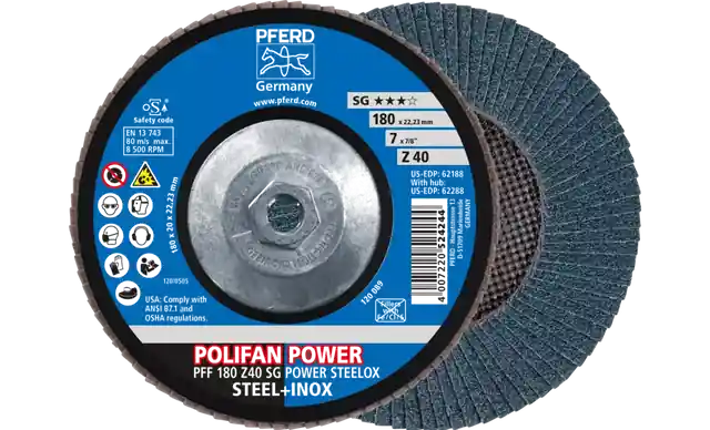 PFERD 62288 Type 27 POLIFAN SG Flap Discs 7 40 Grit 5/8 Arbor 8,500 rpm