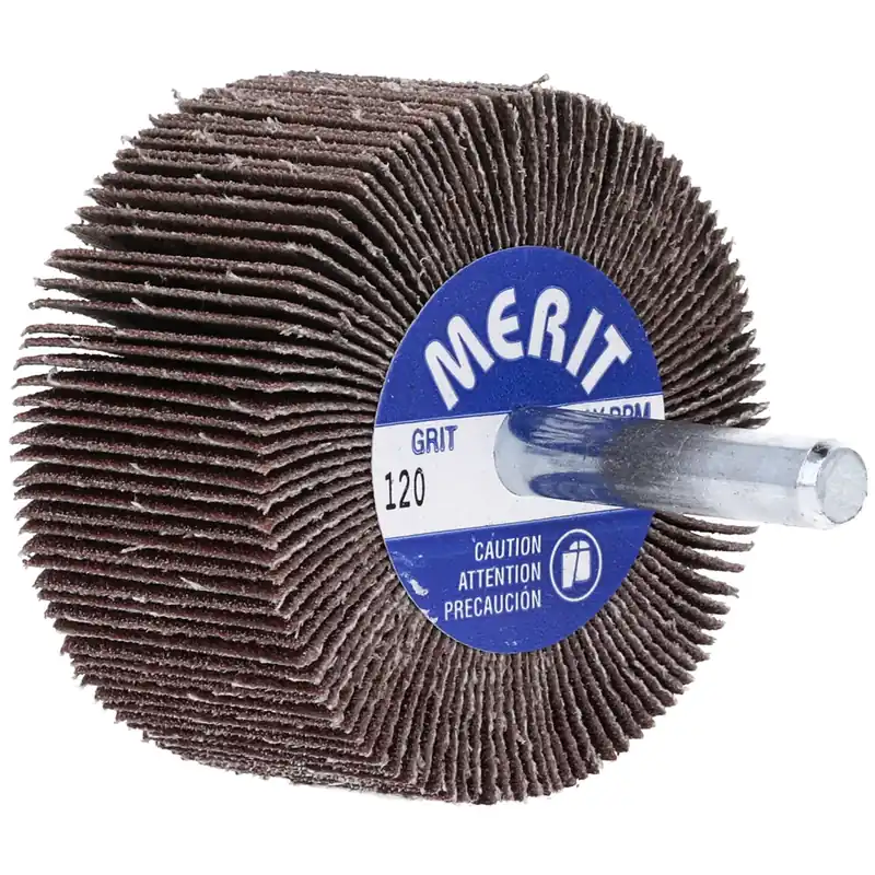 Merit Abrasives 8834137372 High Performance Mini Flap Wheels with Mounted Steel Shanks 2 x 1 in 120 Grit