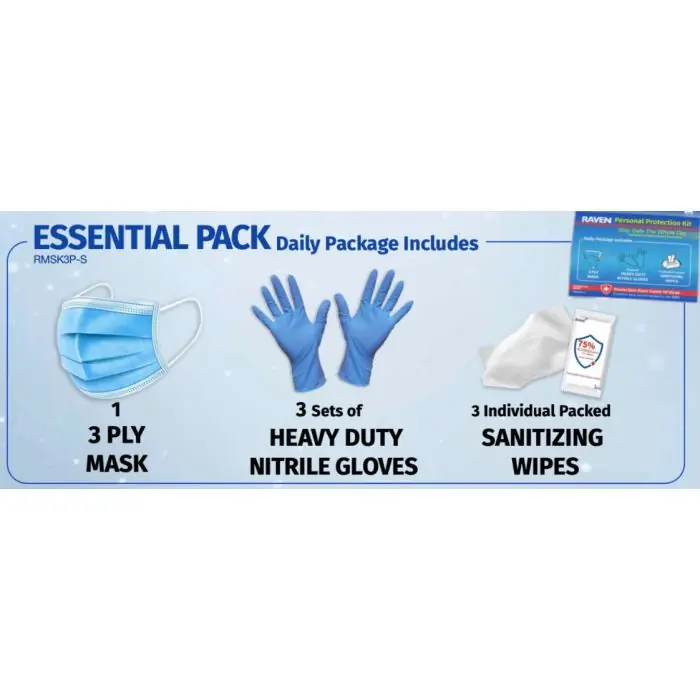 Raven RMSK3P-S Personal Protection Kit (Mask, Gloves and Sanitizing Wipes)