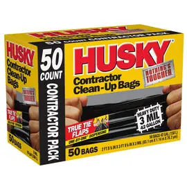 HUSKY HK42WC050B Poly America 42Gal 3Mil Heavy Duty Trash Clean Up Bags 50/Box