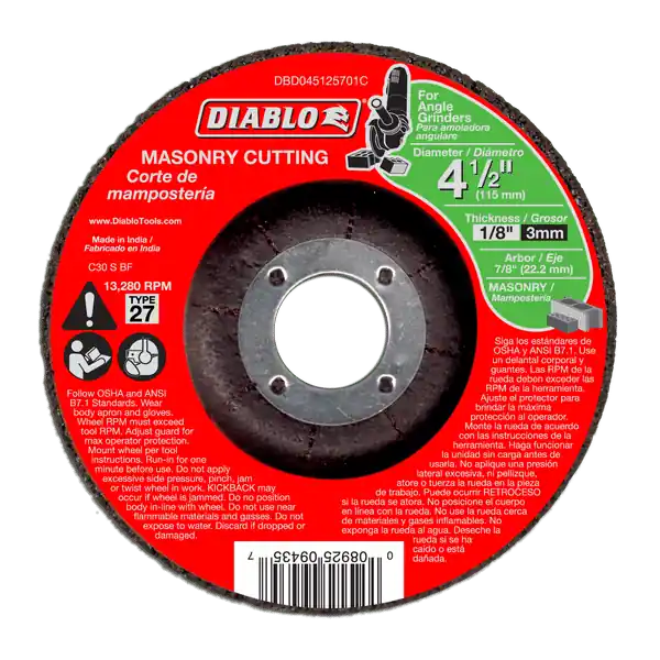 Diablo DBD045125701C tools 4-1/2 in. Masonry Cut Off Disc Type 27