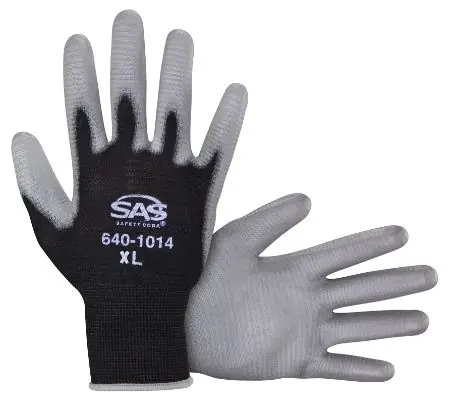 SAS Safety 640-1014 Corp Pawz, Coated Glove, X-Large, Polyurethane, Black, 12 Pair Per Bag