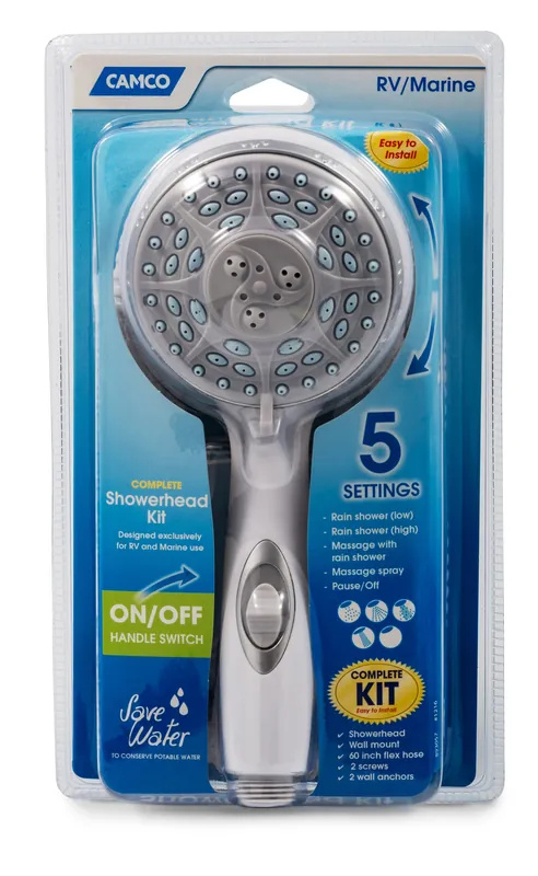 Camco 43714 Shower Head Kit - White w/On/Off includes hose, head, mount & hardware