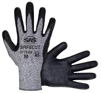 SAS Safety 6773-02 Corp Safecut, HPPE Cut Resistant Gloves, Medium, Polyethylene Knit, Nitrile Palm, A5