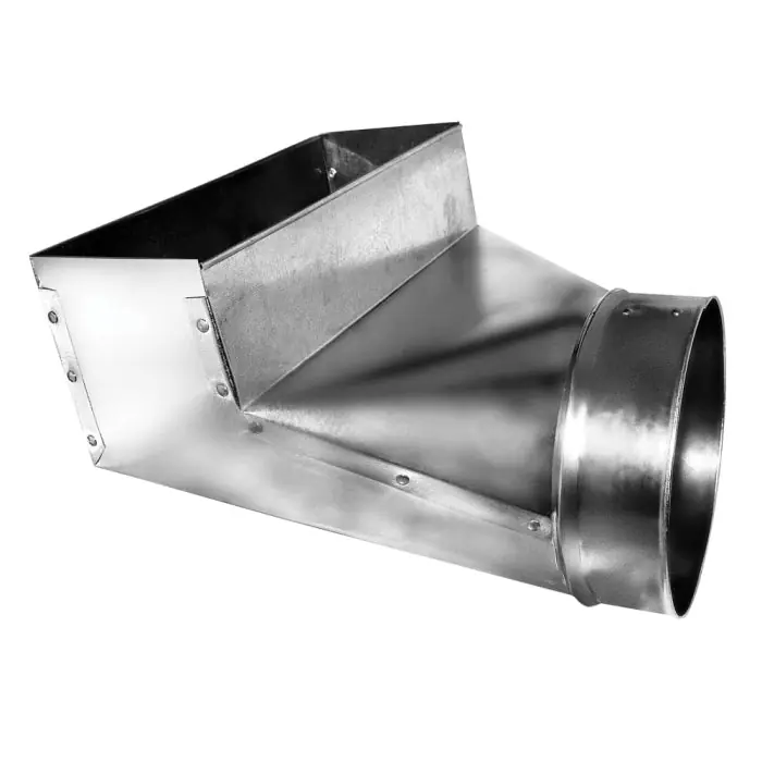 Southwark 24R4148 90 Deg Register Boot, 8 in Dia, Hot Dipped Galvanized, Black, Steel