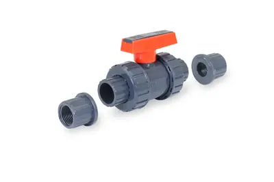 Everflow 280TS112 1-1/2 PVC True Union PVC Ball Valve Gray W/Adapters