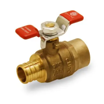 Everflow PSBV-034-NL 3/4 F1807 PEX X 3/4 SWT Ball Valve with T Handle Lead Free