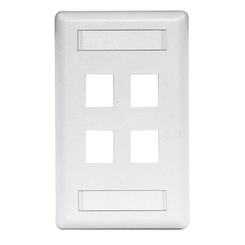 Hubbell IFP14W Phone/Data/Multimedia Face Plate, Face Plate, Rear-Loading, 4-Port, Single-Gang, White