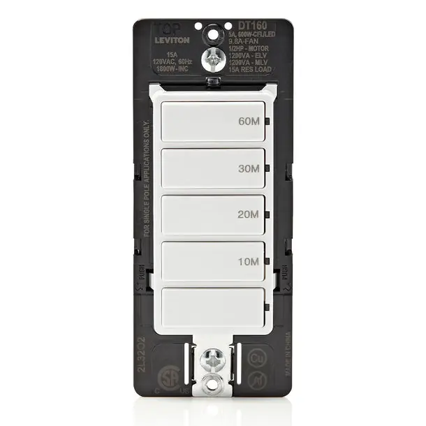 Leviton DT160-1LT LA 15A SP DEC TIMER 5KEY 10/20/30/60M