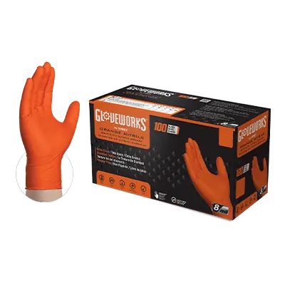 Ammex GWON49100 Gloveworks Industrial Grade Textured Nitrile Gloves, Powder-Free, Orange, 2XL, 100/Bx
