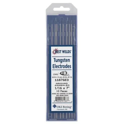 BEST WELDS 900-1167GE3 Tungsten Electrodes 1/16 in Dia 7 in Long E3