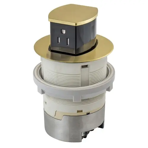 Hubbell Wiring RCT201BR 15A Kitchen Counter Receptacle Flush Brass Kit