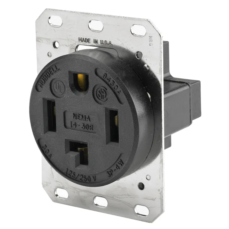 Hubbell Wiring Device-Kellems HBL9430A 30 Amp 125/250 Volt 3-Pole 4-Wire NEMA 14-30R Black Straight Blade Receptacle
