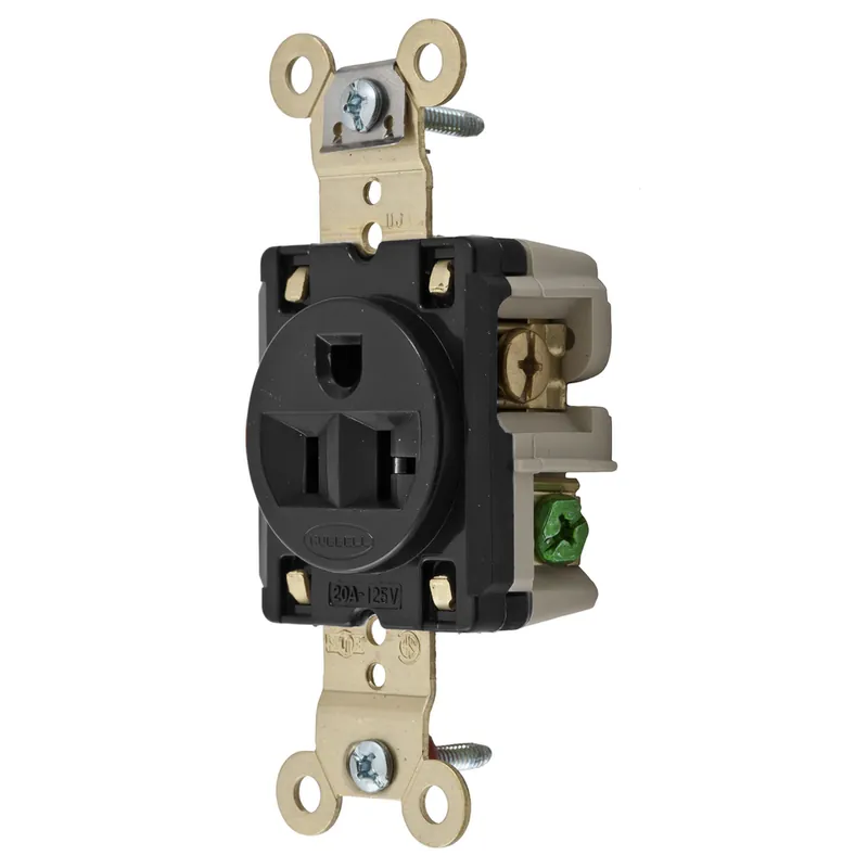 Hubbell Wiring Device-Kellems HBL5361BK Hubbell HBL5361BK 20 Amp 125 Volt 2-Pole 3-Wire NEMA 5-20R Black Single Straight Blade Receptacle