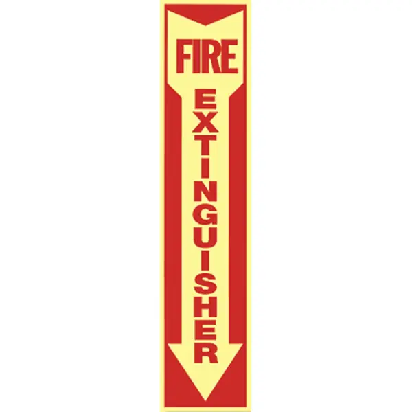 Safety Signs 7109LGFS Fire Extinguisher Arrow Glow-in-the-Dark Vinyl Sign