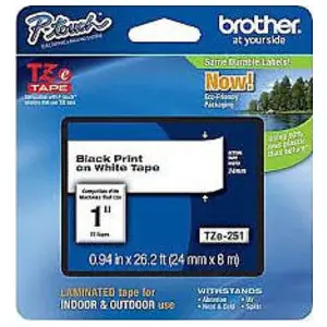 Brother TZE251 TZe Laminated Standard Adhesive Tape 24 mm Black On White