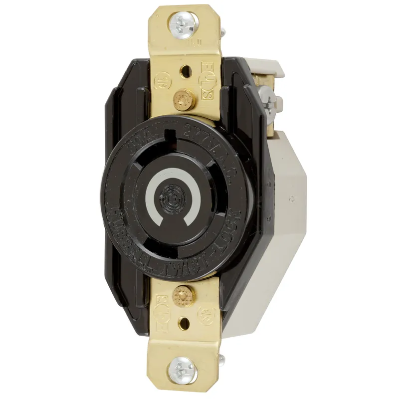 Hubbell Wiring Device-Kellems HBL2630 30 Amp 277 Volt 2-Pole 3-Wire NEMA L7-30R Black Single Flush Locking Receptacle