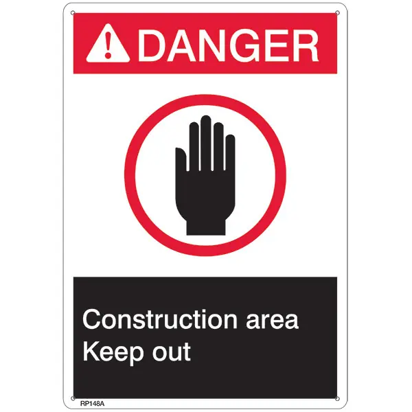 Safety Signs RP148A ANSI Z535 Rigid Plastic Danger Construction Area Sign