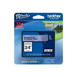 Brother TZE141 Black On Clear 18 Mm Tape For P-Touch 26.2 Ft