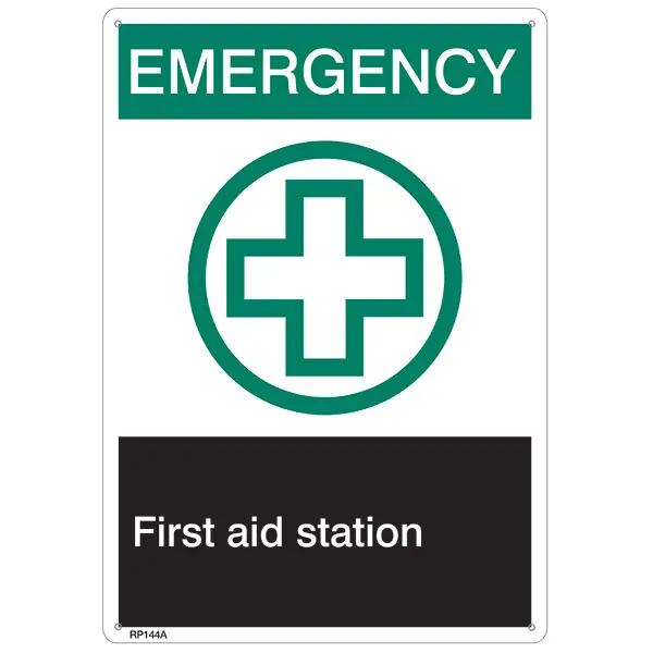 Safety Signs RP144A ANSI Z535 Rigid Plastic Emergency First Aid Sign