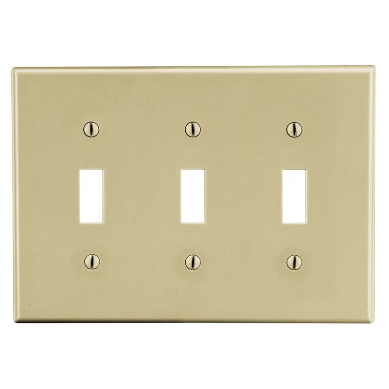 Hubbell Wiring Device-Kellems P3I Wallplate, 3 Gang Toggle, Ivory