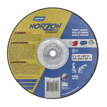 Norton 66253007014 NorZon Plus SGZ Type 27 Foundry Grinding Wheel 9 in Dia x 1/4 in THK, 24 Grit