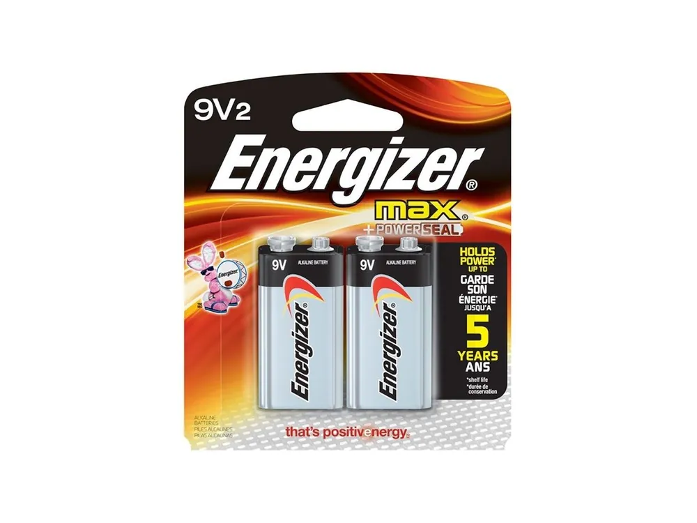 Energizer 522BP-2 Max Alkaline 9V Batteries, 2-Pack