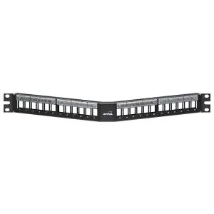Leviton 49256-L24 Angled QuickPort Patch Panel Steel Black 24-Port Cat 5e/Cat 6/Cat 6a 1U Unloaded 19 in. Rack Mount