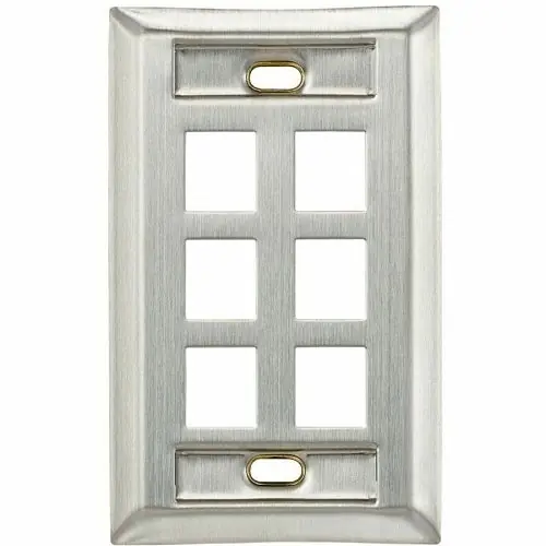 Leviton 43080-1L6 Stainless Steel QUICKPORT Wallplate, Single-Gang, 6-Port