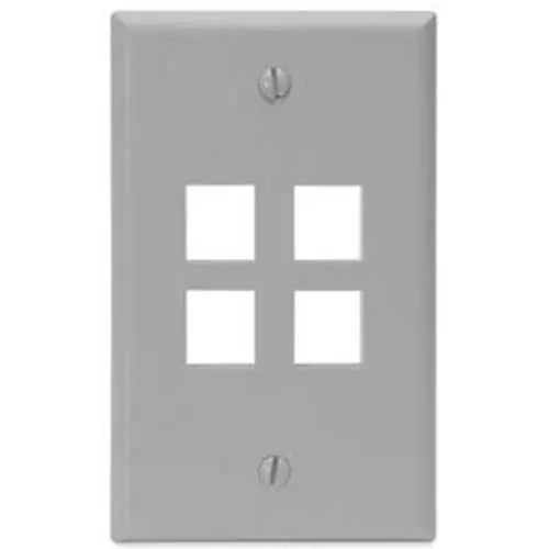 Leviton 41080-4GP Single-Gang QuickPort Wall Plate, 4-Port, Gray
