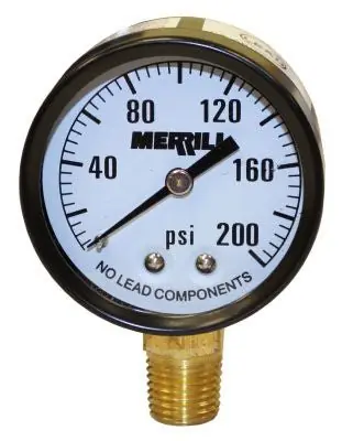 Merrill Manufacturing PGNL200 Pressure Gauge 0 to 200 PSI Differential Brass Lead-Free