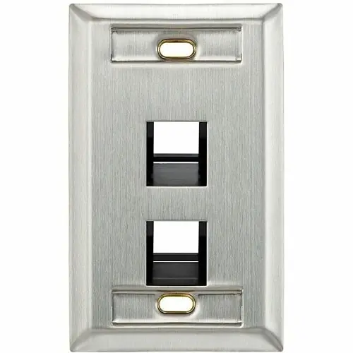 Leviton 43081-1L2 QuickPort Angled Stainless-Steel Wall Plates with ID Windows, 2-Port, Single-Gang