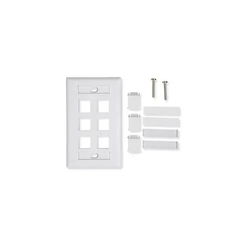 Belden AX102251 KeyConnect Single-Gang Faceplate, 6-Port, Electric White
