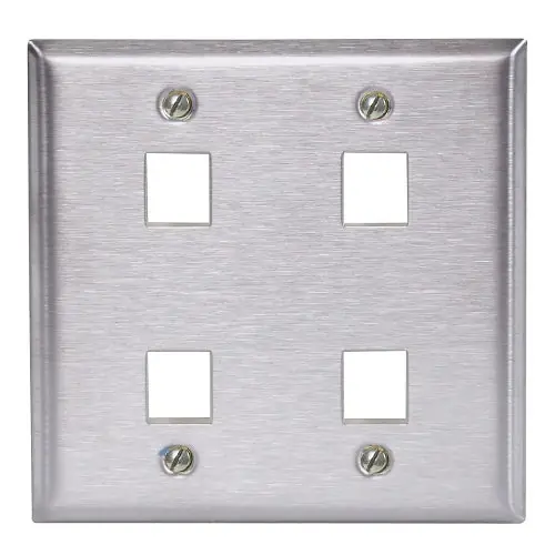 Hubbell SSF204 Wall Plate, Stainless Steel, 2-Gang, 4-Port