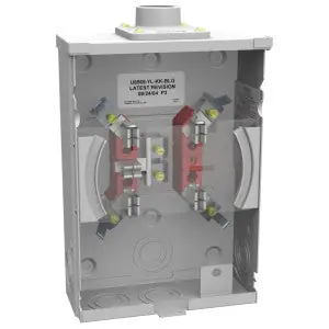 Milbank U8569-YL-KK-BLG Meter Socket Ringless 125A 600V 1-Phase 5-Jaw OH/UG Small Hub Opening Horn Bypass Surface-Mount NEMA 3R