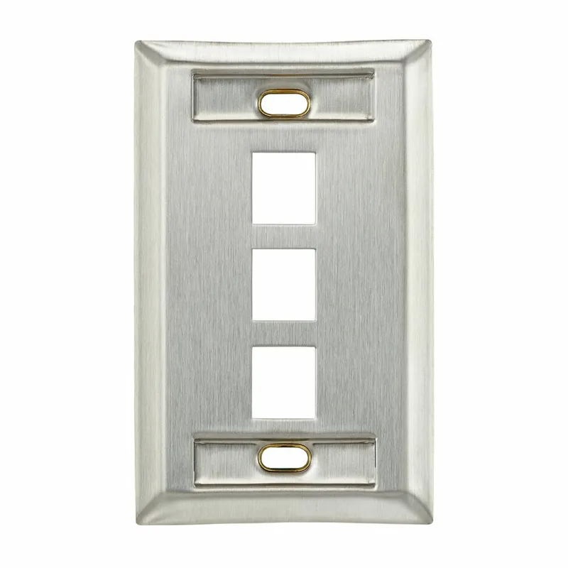 Leviton 43080-1L3 QuickPort Wallplate Standard Size 1 Gang 3-Port Stainless Steel