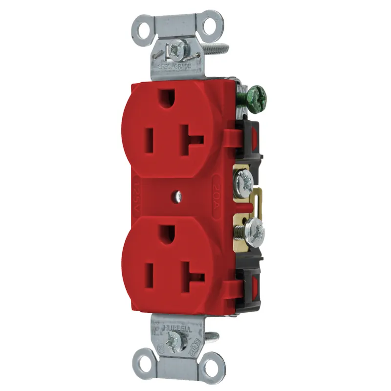 Hubbell Wiring Device-Kellems CR20R 20 Amp 125 Volt 2-Pole 3-Wire NEMA 5-20R Red Straight Blade Duplex Receptacle
