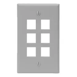 Leviton 41080-6GP QuickPort Wallplate, Single Gang, 6-Port, Grey