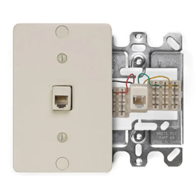 Leviton 40253-I Telephone Wall Phone Jack, 6P4C, Ivory