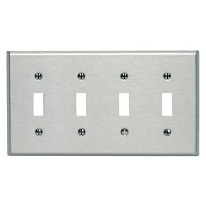 LEVITON 84012-40 4 Gang Toggle Device Switch Wall Plate, Standard Size, 302 Stainless Steel, Device Mount
