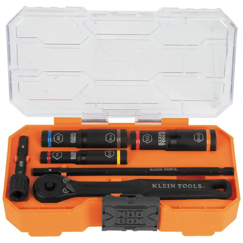 Klein 65238 KNECT Essential Deep-Well Heavy-Duty Flip Socket Set, SAE 7-Piece