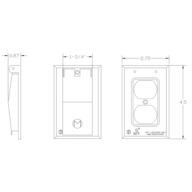 Mulberry 30550 1 Gang Duplex Receptacle Weatherproof Cover Vertical Gray