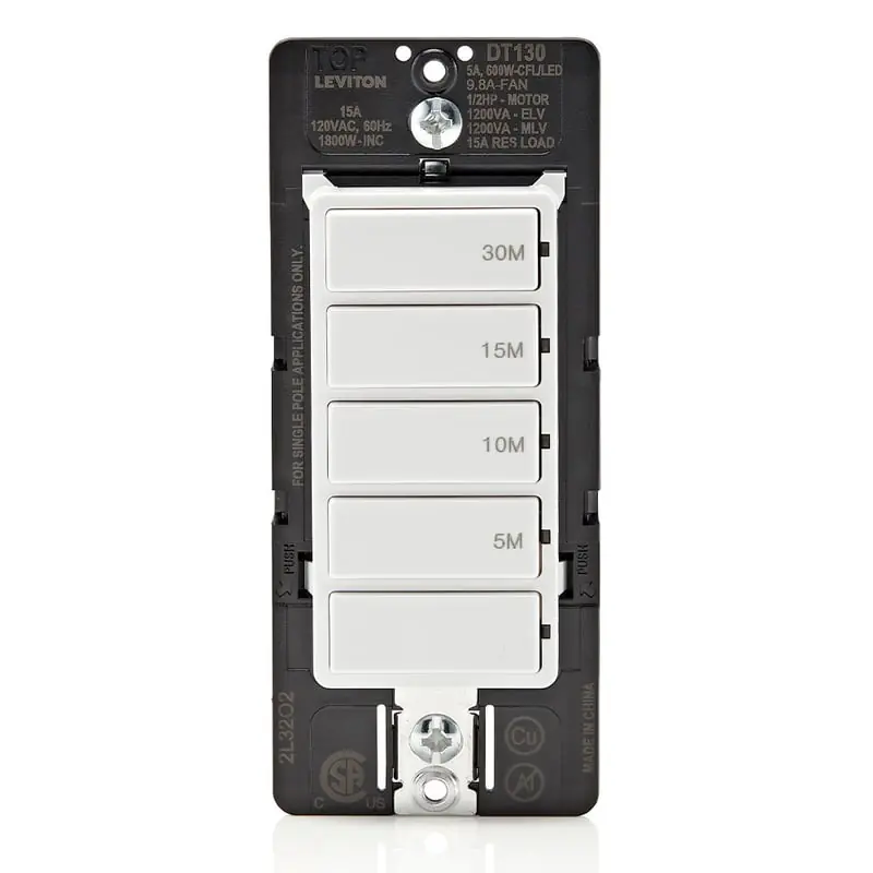 Leviton DT130-1LW WH 15A SP DEC TIMER5KEY 5/10/15/30MREPLACES LTB30-1LZ
